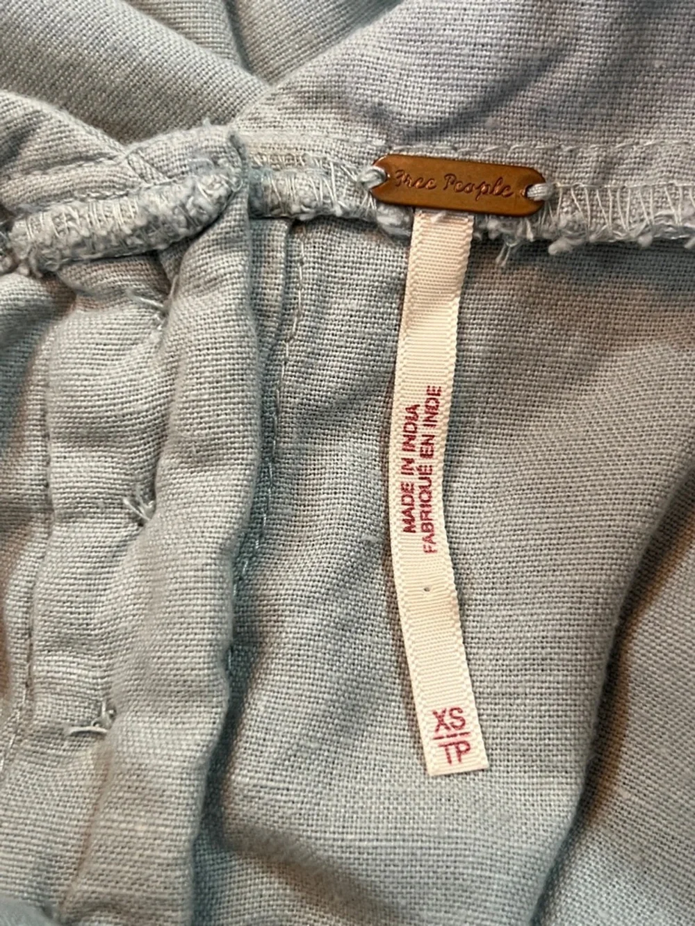 Free People Ruffle Dress XS Seafoam Green Tie Back Linen‎ Blend Criss Cross Boho